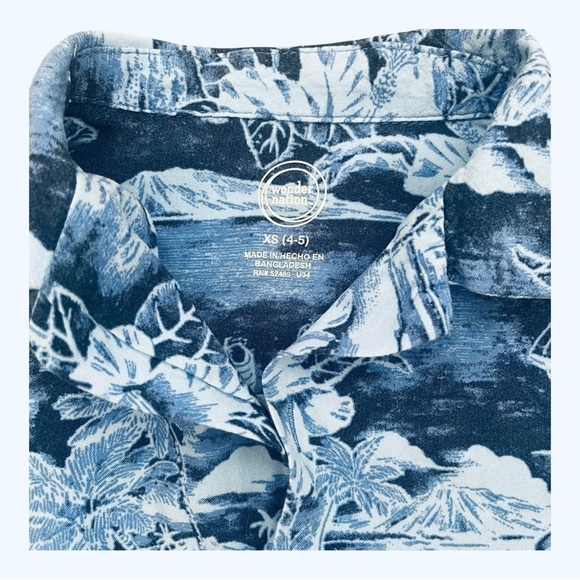 Wonder Nation Blue Floral Hawaiian Shirt button down short sleeve camp collar XS - Picture 3 of 7